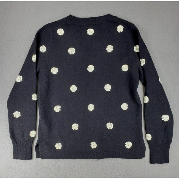 J Crew Everyday Cashmere Crewneck Sweater Womens S Sequin Polka Dots Black - Picture 4 of 6
